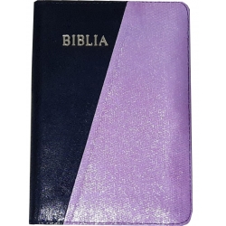 Biblie lux, coperta piele naturala, negru/roz sidef